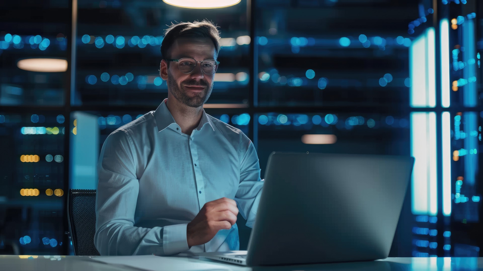Tropika Eye - Observabilidade & ITSM com IA 14 homem de negocios usando no laptop enquanto olha analise de dados no centro de dados